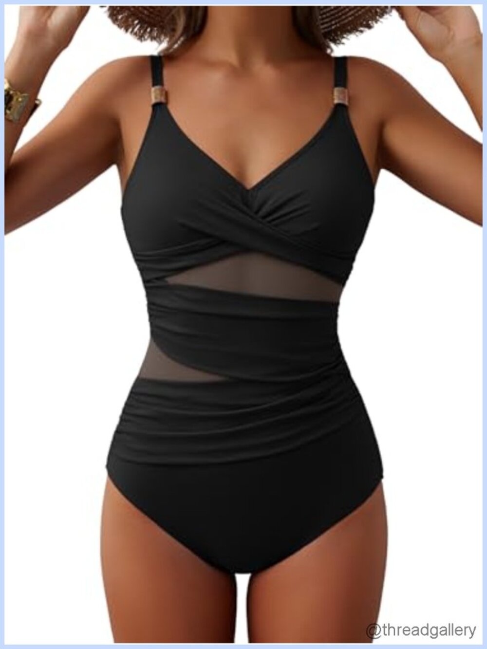 Mesh One Piece Swimsuit V-Neck Tummy Control Push Up Bathing Suit
